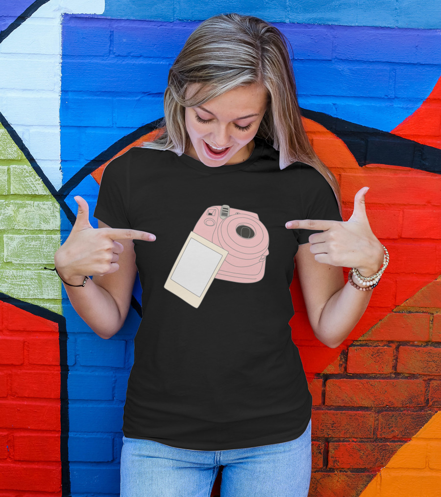 Pink Instant Camera With Blank Polaroid T-Shirt