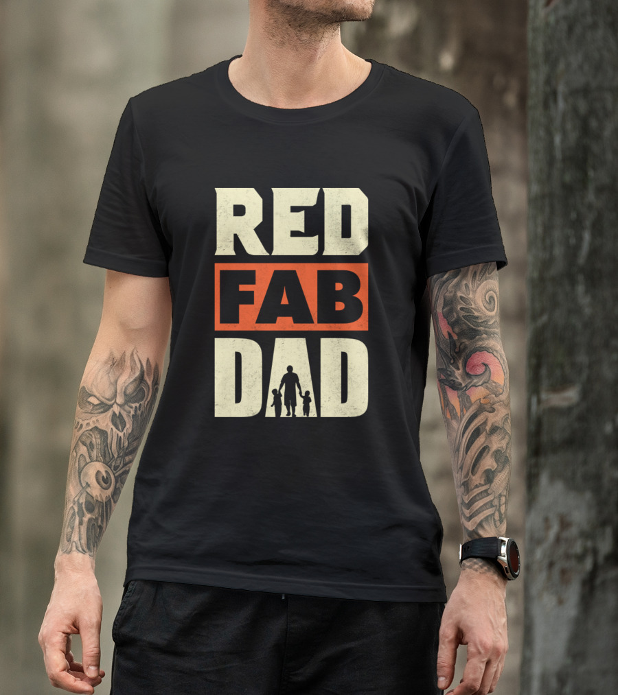 Red Fab Dad Silhouette With Children T-Shirt