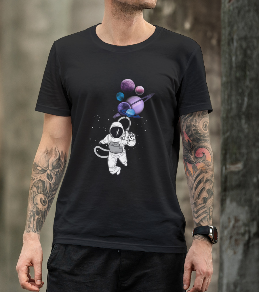 Astronaut Floating With Planet Balloons In Outer Space Fiction T-Shirt