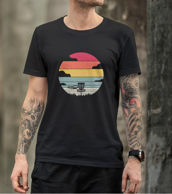 Sunset Frisbee Vintage Disc Golf Retro Striped T-Shirt