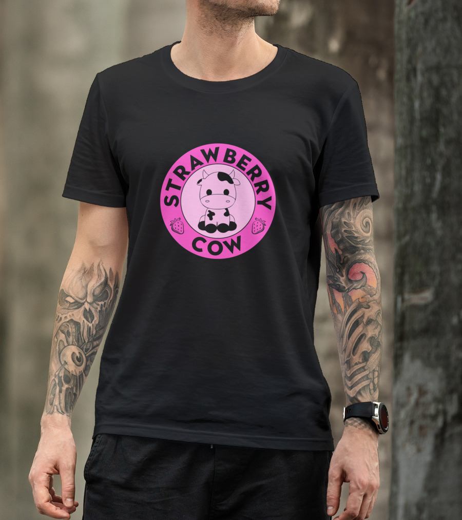 Strawberry Cow Cute Animals Pink Logo Cows Pet T-Shirt