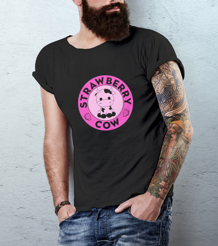 Strawberry Cow Cute Animals Pink Logo Cows Pet T-Shirt