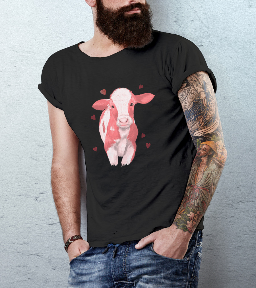 Cows Strawberry Milk Cow 189 Hearts Farming T-Shirt