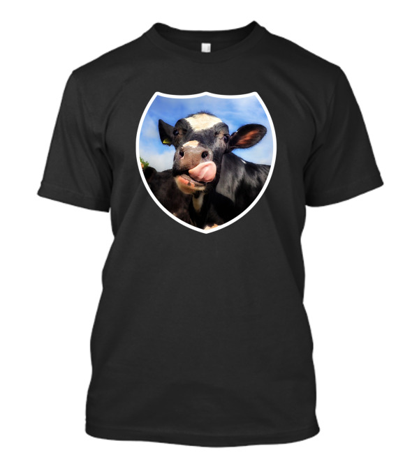 Cows Taste The Summer 215 Farming Cow Licking Lips Shield Badge T-Shirt