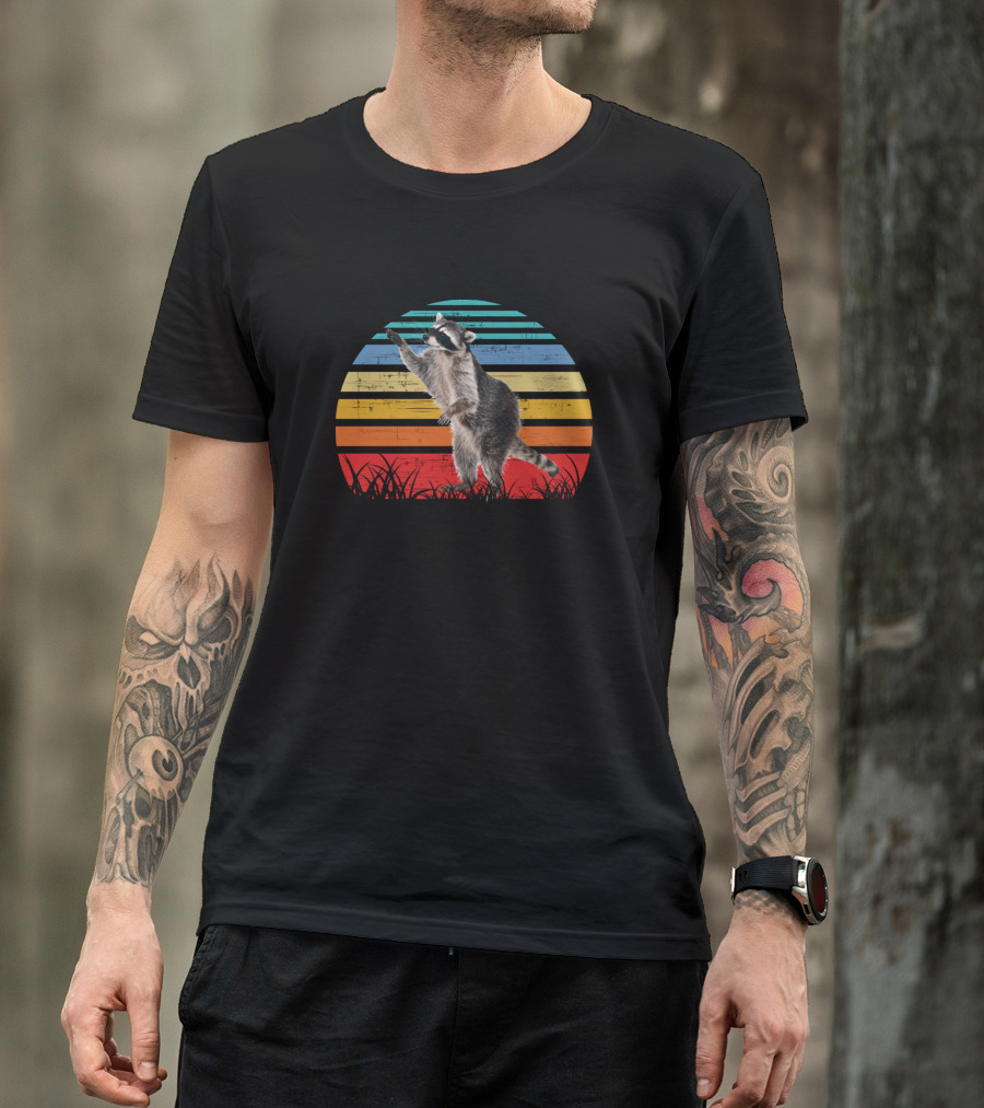 Funny Vintage Retro Coati Coatimundis Animal Lover Colorful Striped Sunset T-Shirt