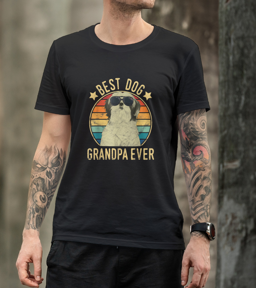 Best Dog Grandpa Ever Shih Tzu Retro Sunglasses T-Shirt