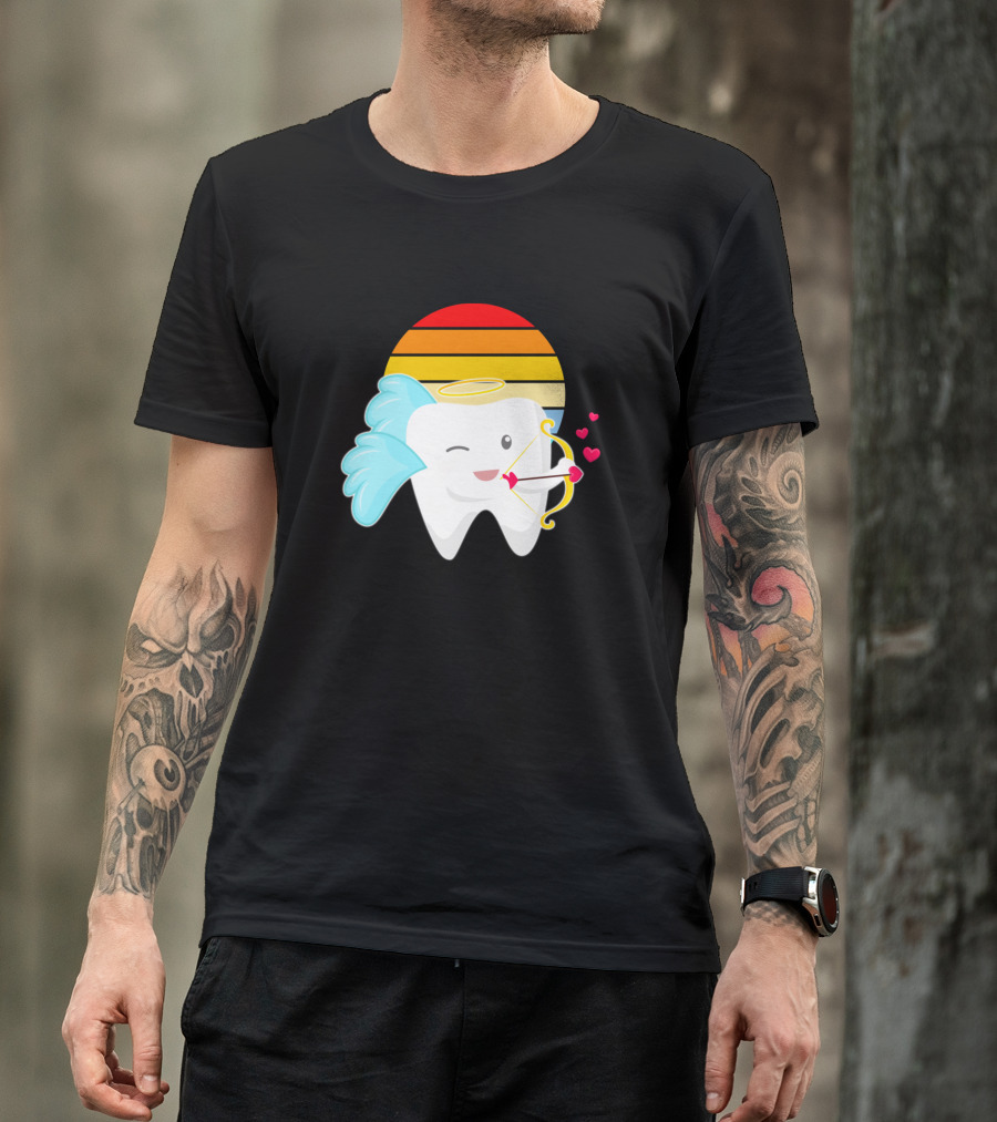 Valentines Day Dentist Dental Cupid Tooth Heart Sunset Archery Angel T-Shirt