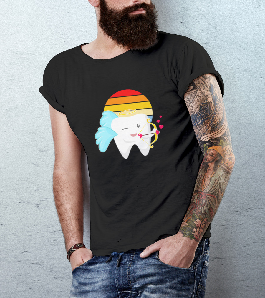 Valentines Day Dentist Dental Cupid Tooth Heart Sunset Archery Angel T-Shirt