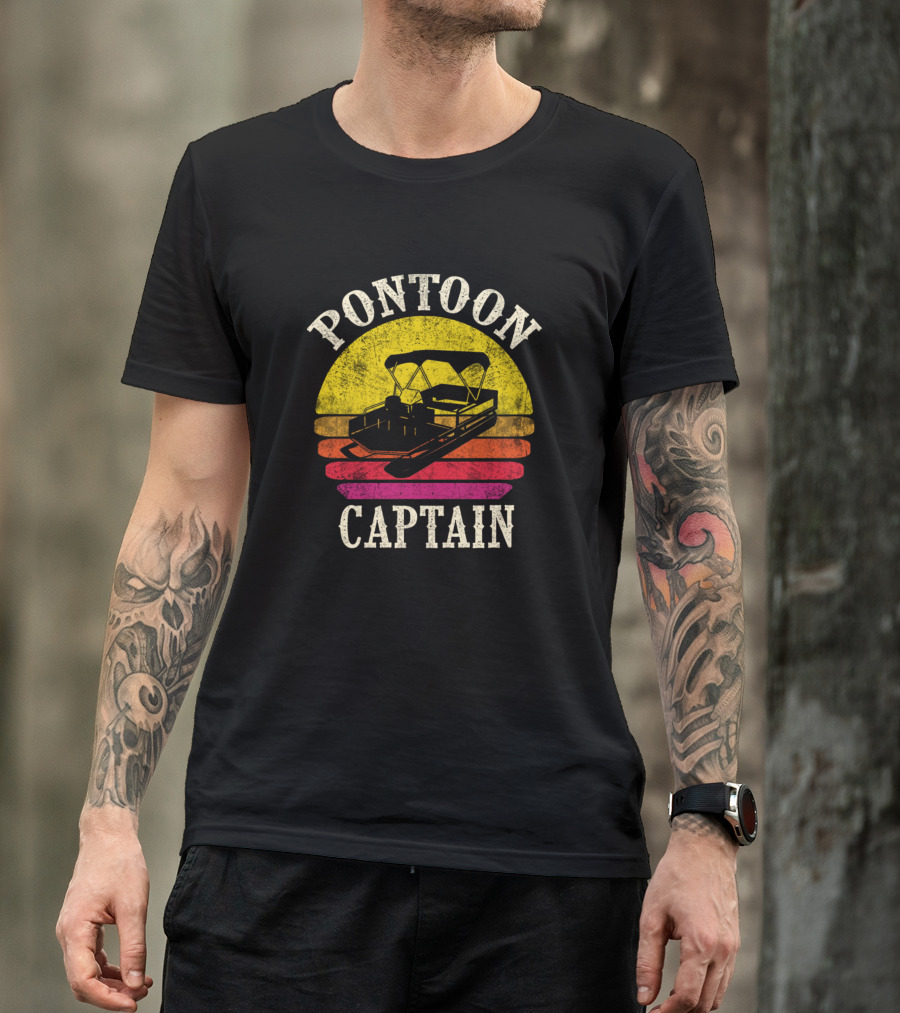 Vintage Pontoon Captain Retro Sunset Boat T-Shirt