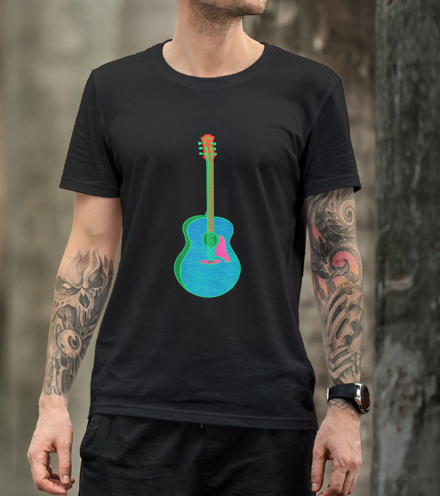 Colorful Neon Acoustic Guitar Vibrant Strings Hues T-Shirt