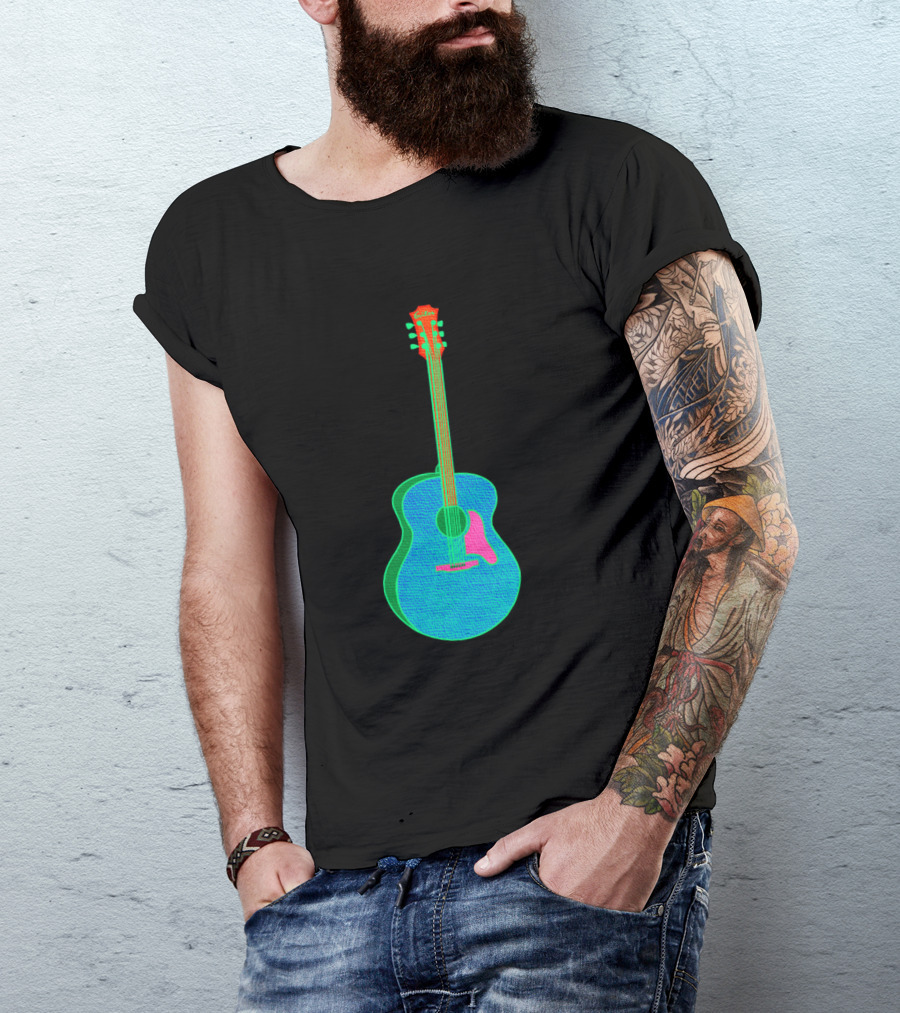 Colorful Neon Acoustic Guitar Vibrant Strings Hues T-Shirt