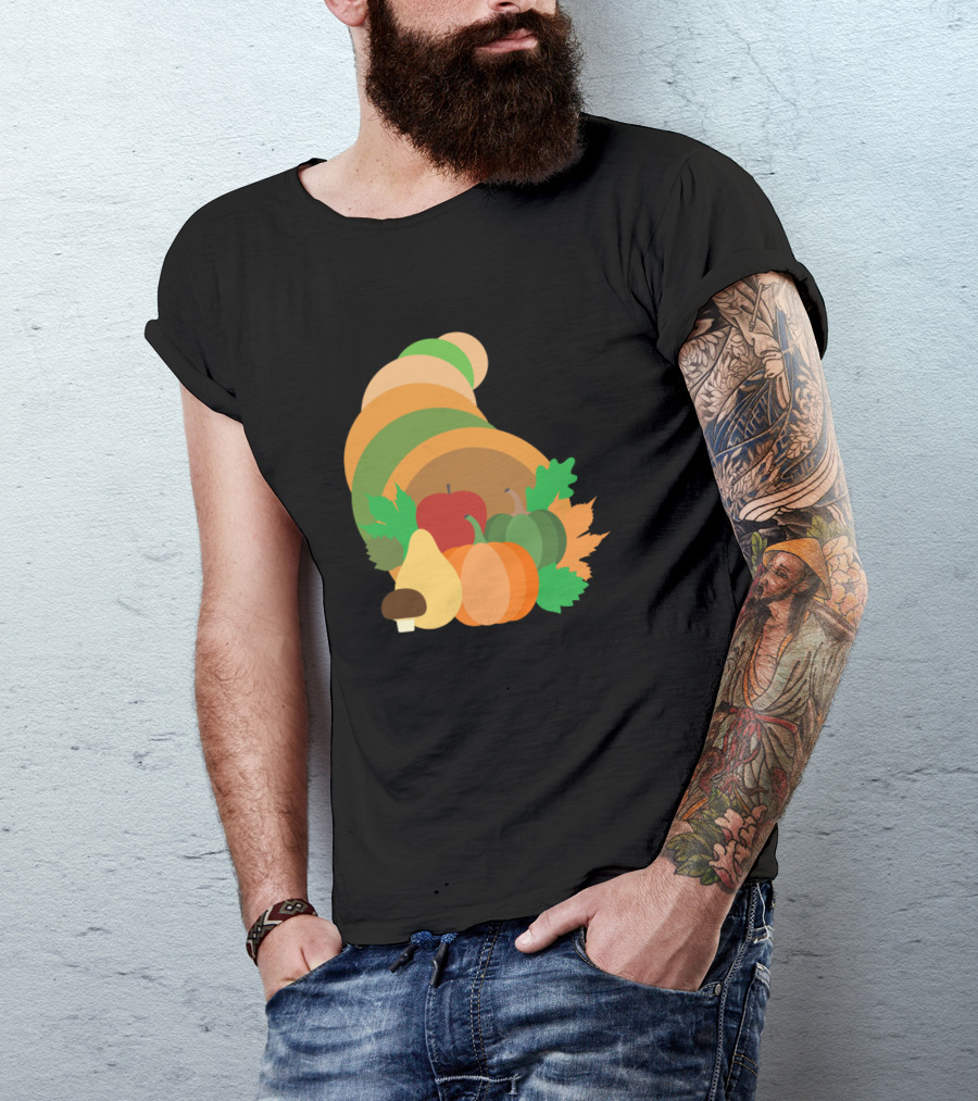 Cornucopia Harvest Pumpkin Apple Fall Leaves Squash Mushroom T-Shirt