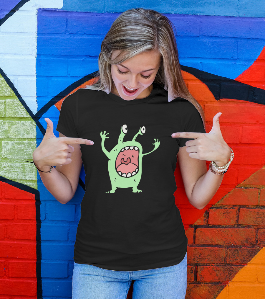Cute Cartoon Alien With Open Mouth And Raised Arms T-Shirt