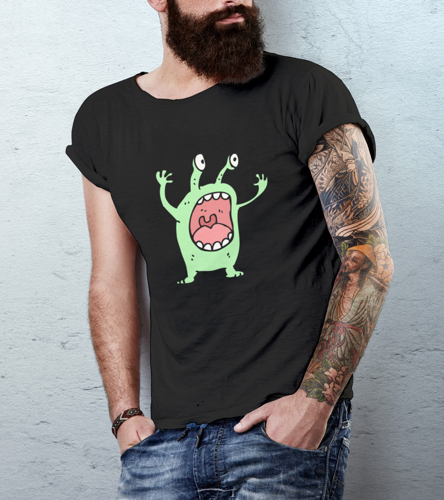 Cute Cartoon Alien With Open Mouth And Raised Arms T-Shirt