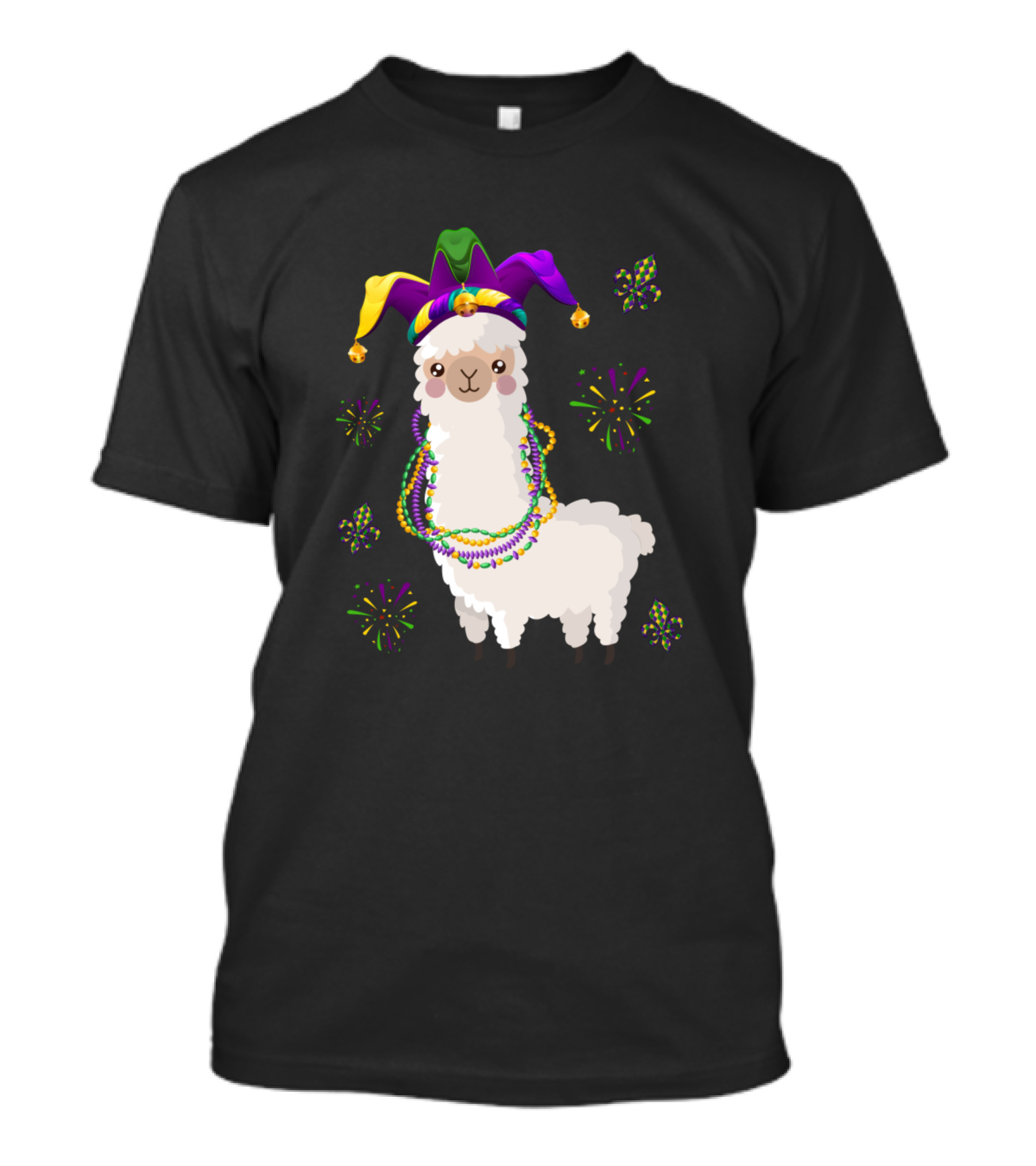 Mardi Gras Llama With Jester Hat And Beads T-Shirt