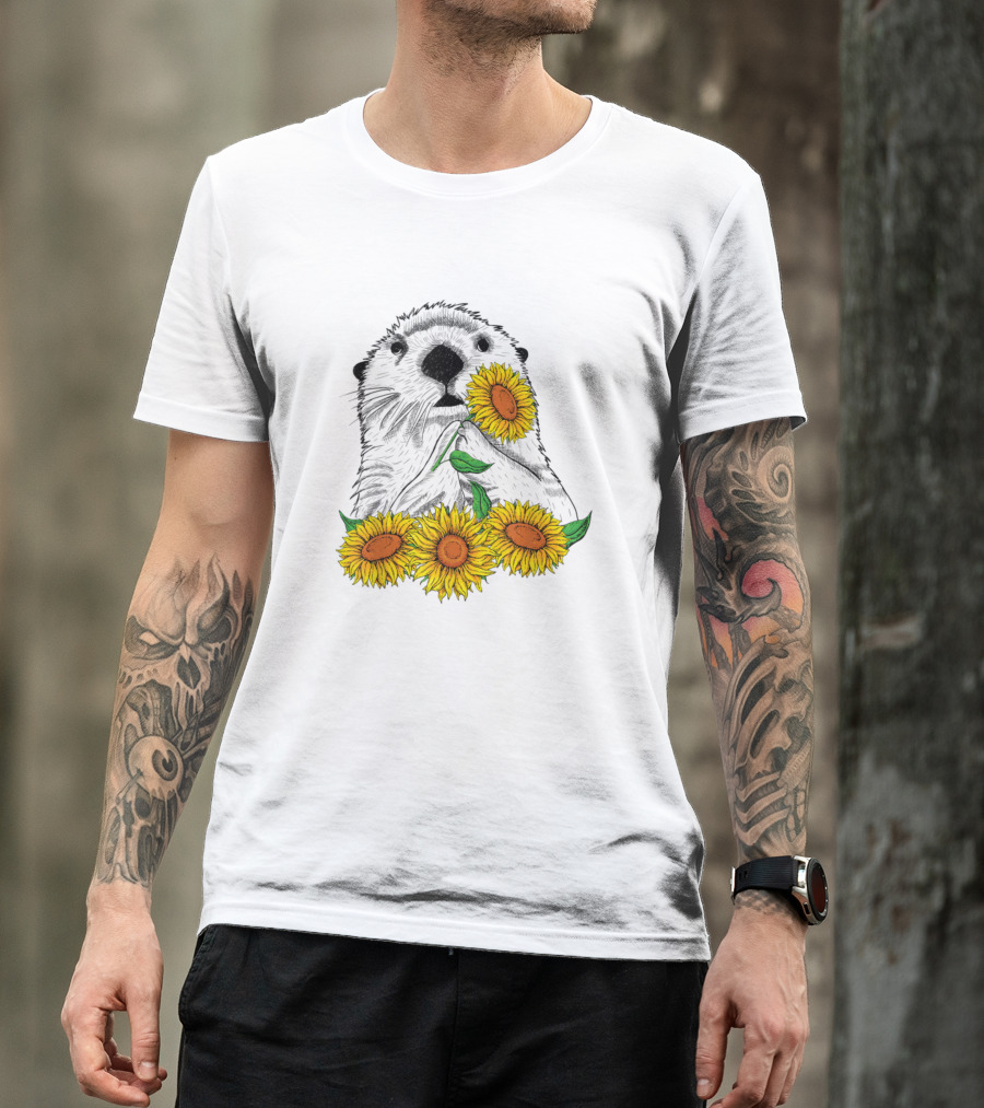 Cute Otter Surrounded By Sunflowers T-Shirt
