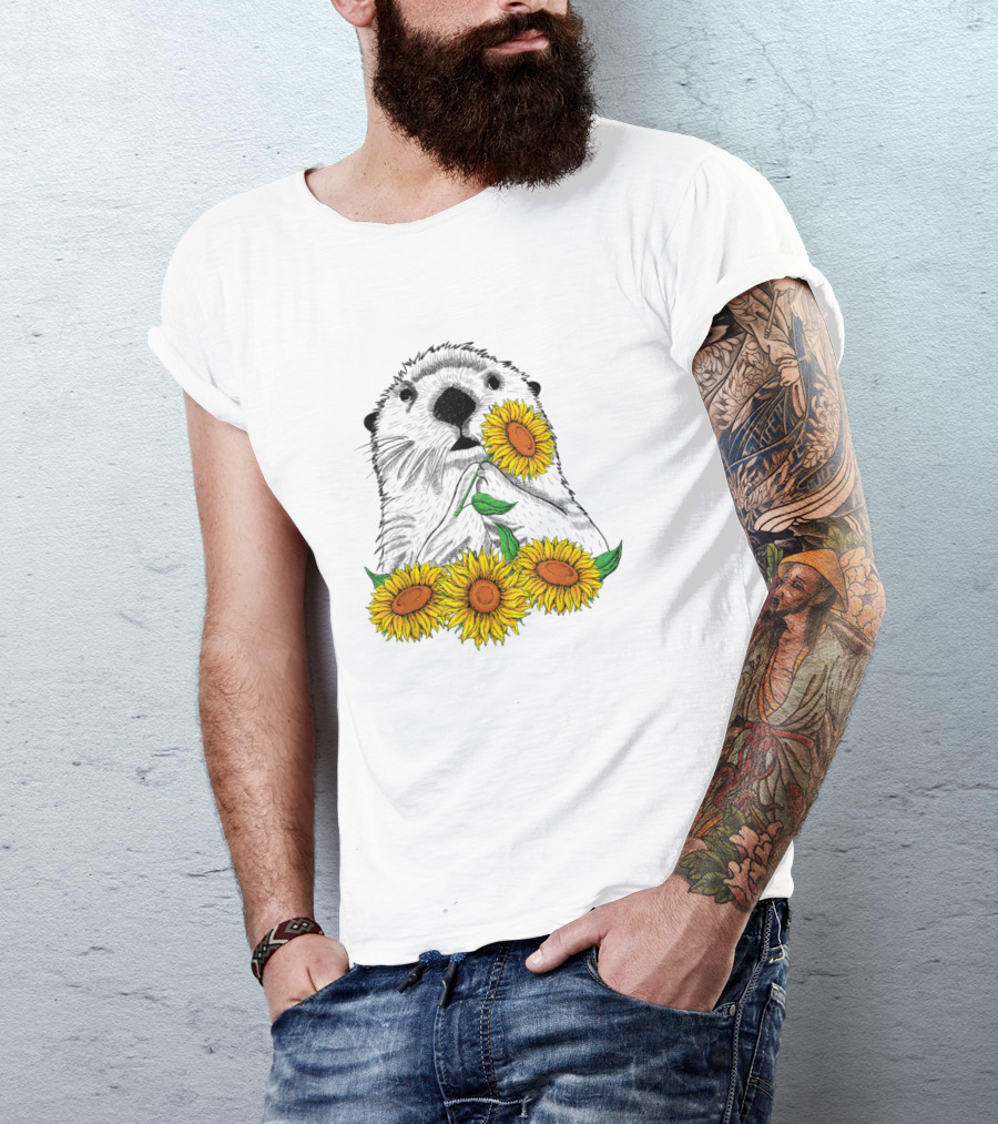 Cute Otter Surrounded By Sunflowers T-Shirt