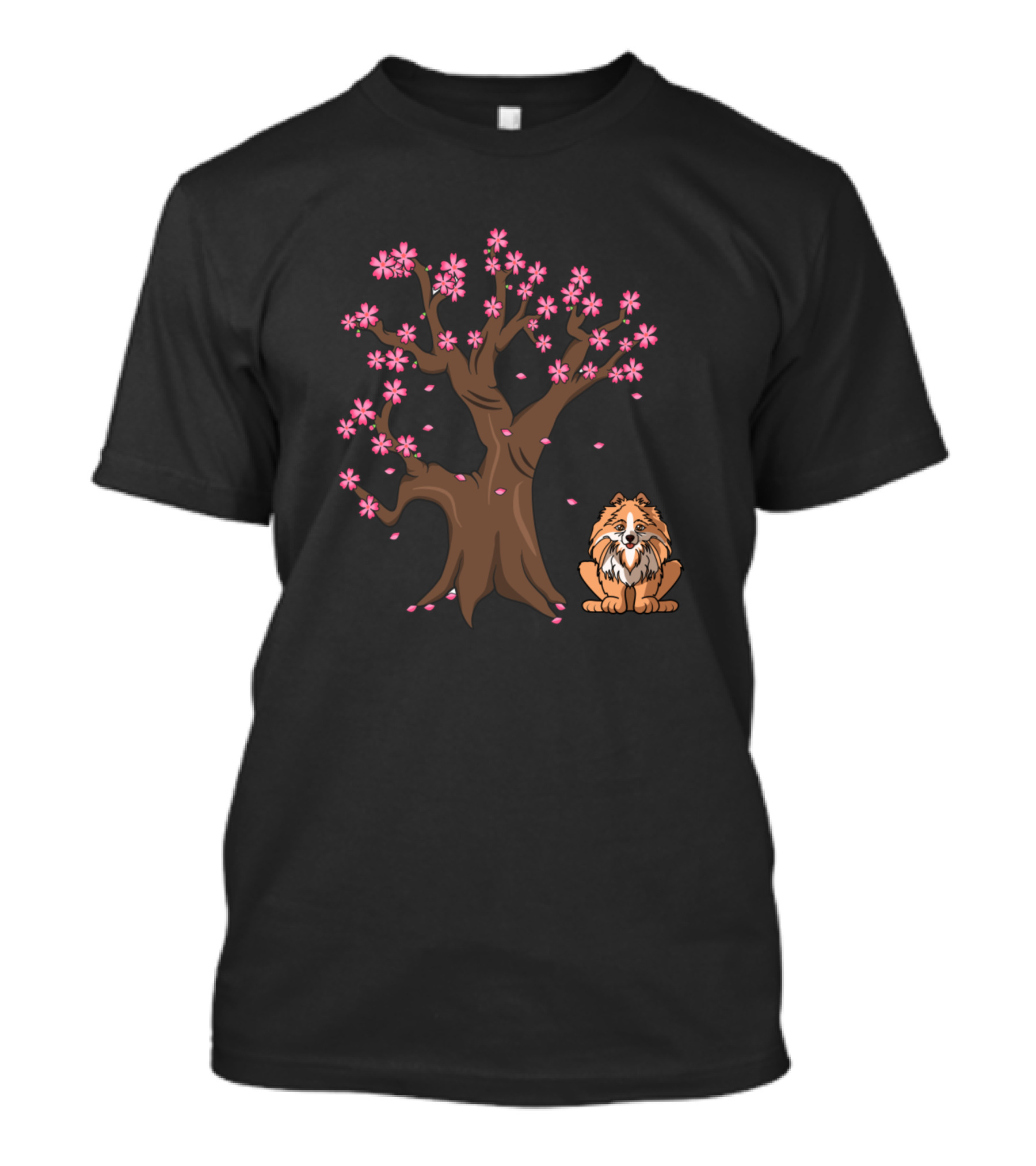 Cute Pomeranian Dog With Cherry Blossom Tree Japan T-Shirt