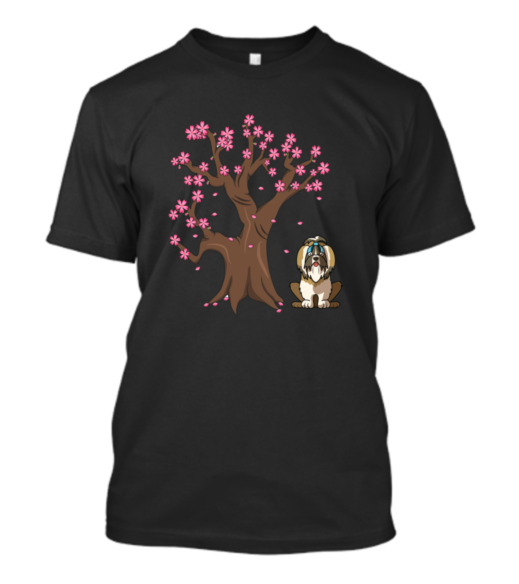 Cute Shih Tzu With Japanese Cherry Blossom Tree Love R T-Shirt