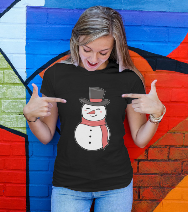 Smiling Snowman With Top Hat And Red Scarf T-Shirt