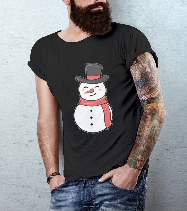 Smiling Snowman With Top Hat And Red Scarf T-Shirt