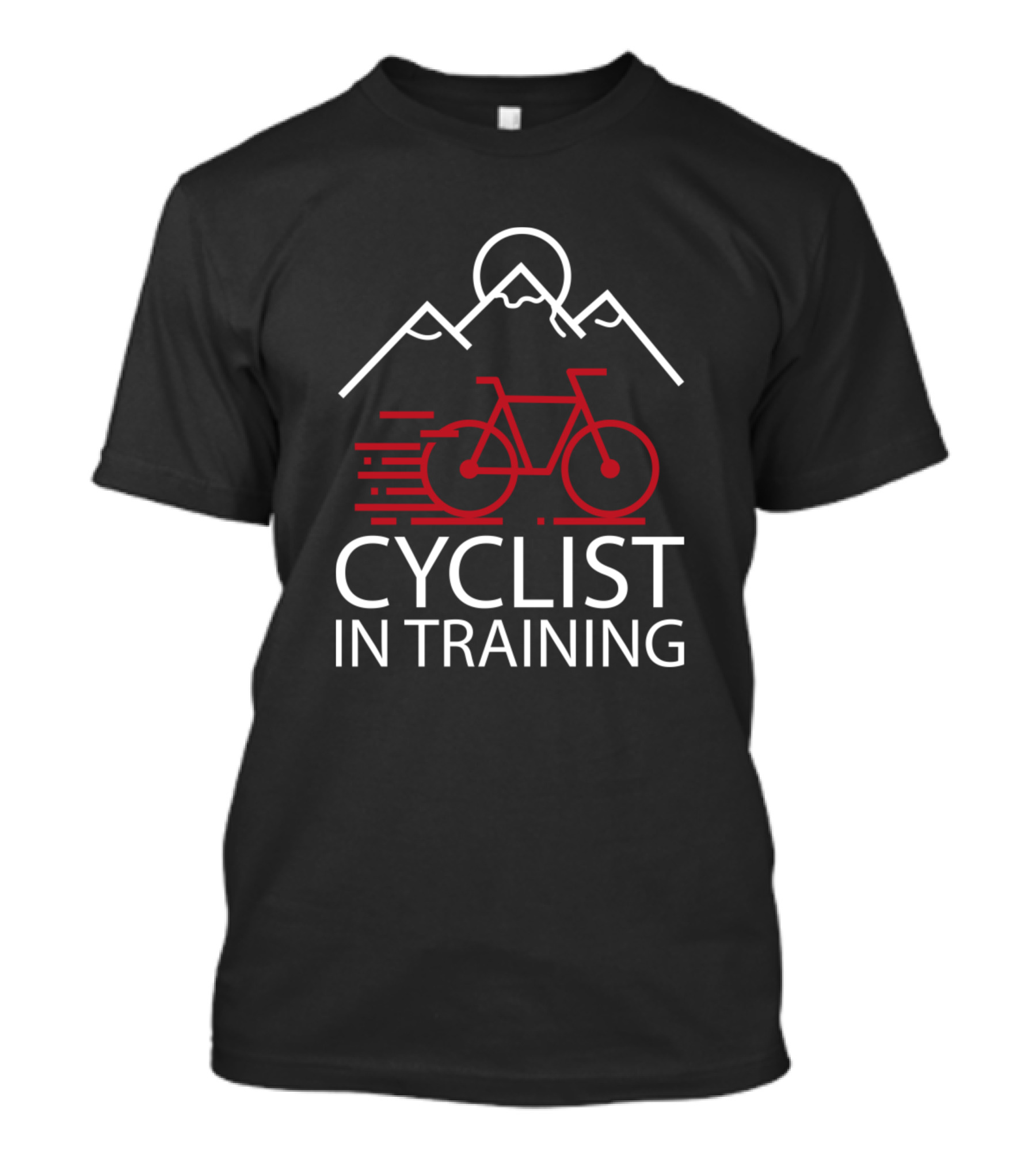 Cyclist In Training Bike Bicycle Red Mountain Outline T-Shirt