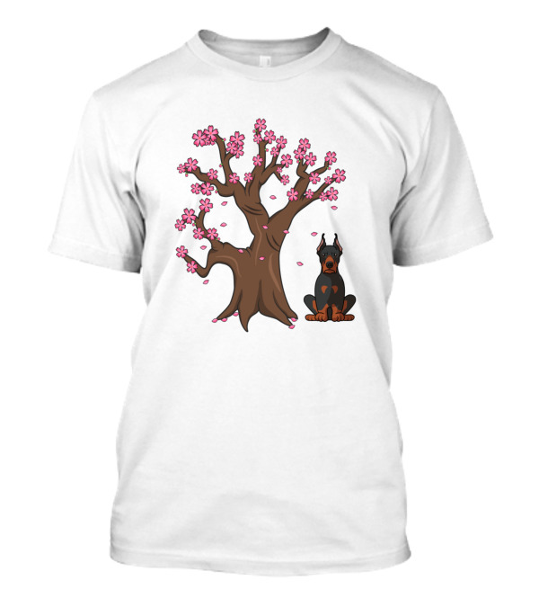 Doberman Pinscher With Sakura Cherry Blossom Tree Love T-Shirt