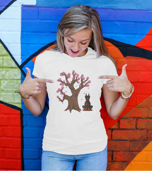 Doberman Pinscher With Sakura Cherry Blossom Tree Love T-Shirt