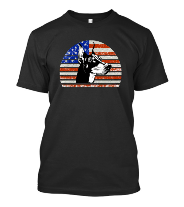 Doberman Vintage Dog American Flag Doberman Dad T-Shirt