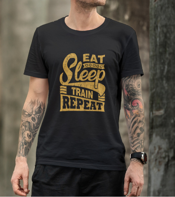 Eat Sleep Train Repeat Vintage Style Motivational Cycle T-Shirt