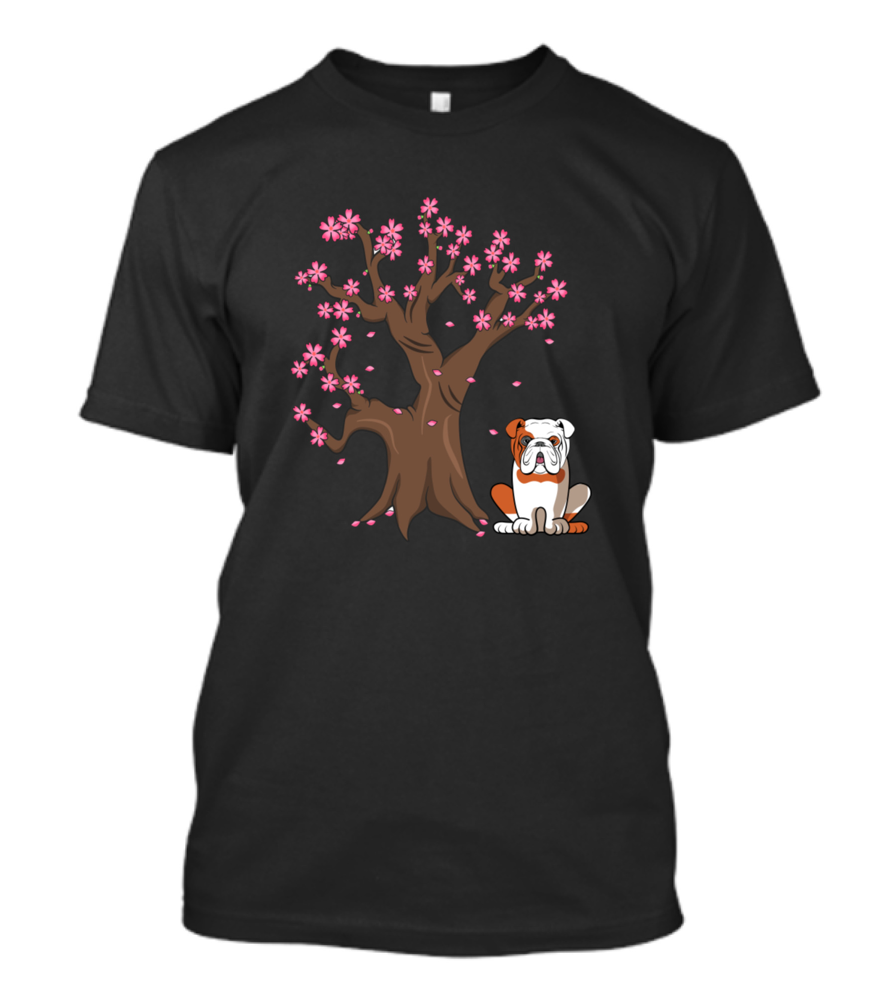 English Bulldog Dog Love Japanese Cherry Blossom Tree T-Shirt