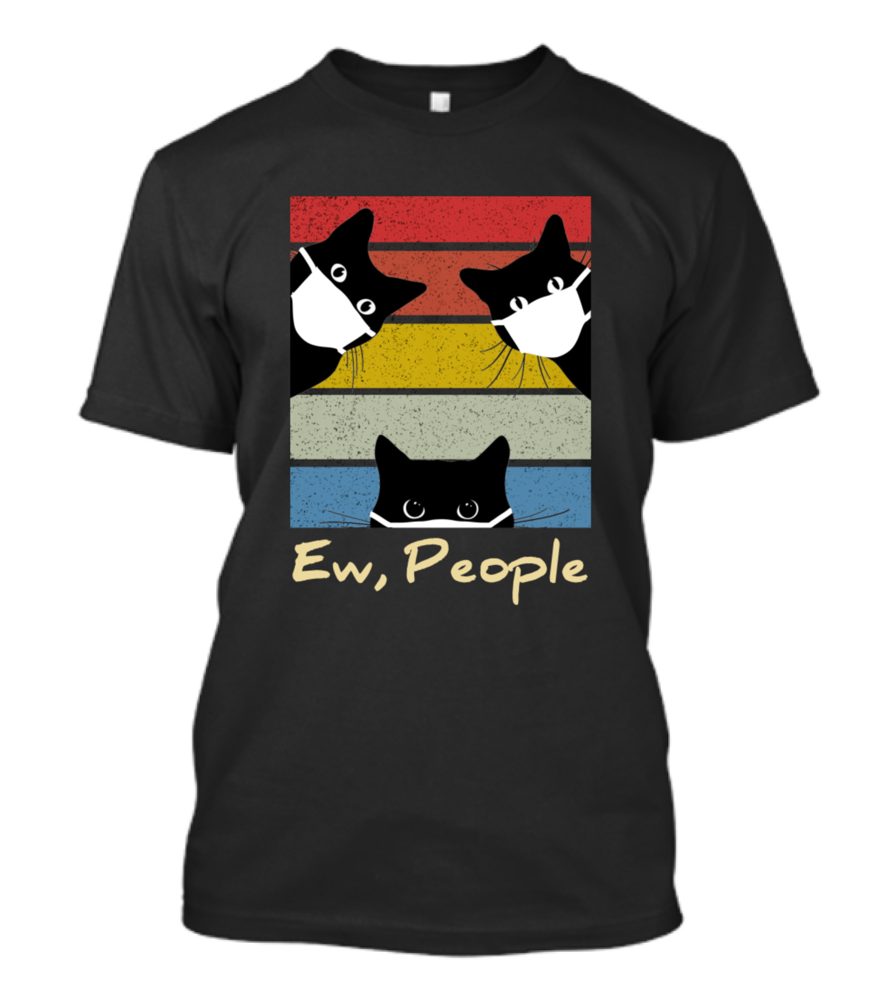 Ew People Cats Wearing Masks Retro Stripes T-Shirt