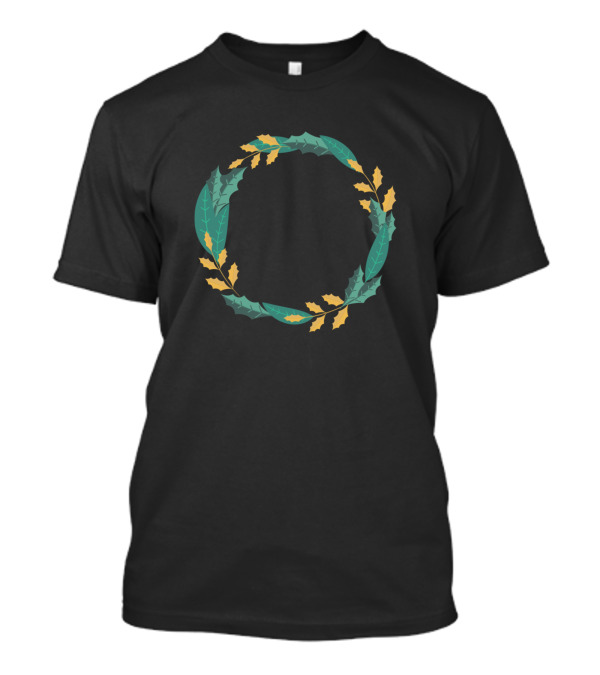 Folk Art Wreath Leaves And Yellow Accents T-Shirt