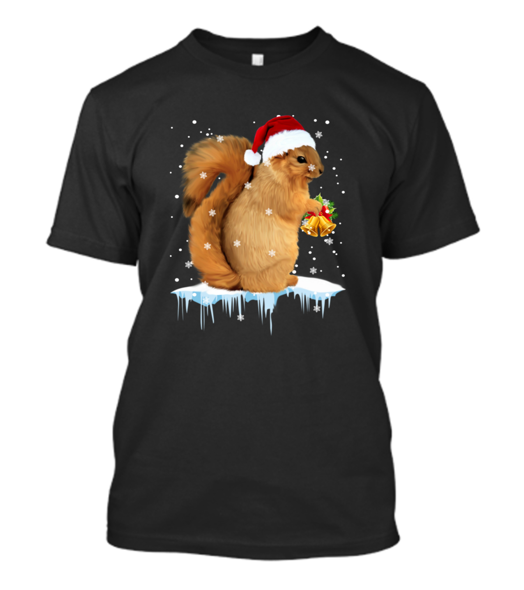 Squirrel Santa Hat Holding Christmas Ornament Decor Snowflakes T-Shirt