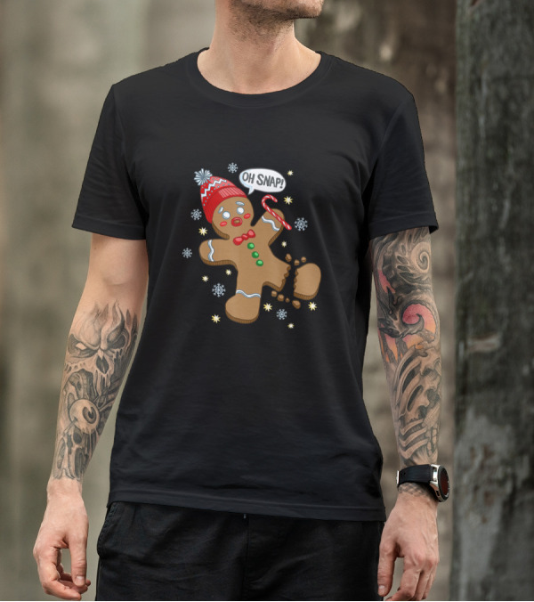 Gingerbread Man Oh Snap Candy Cane Christmas Snowflakes T-Shirt