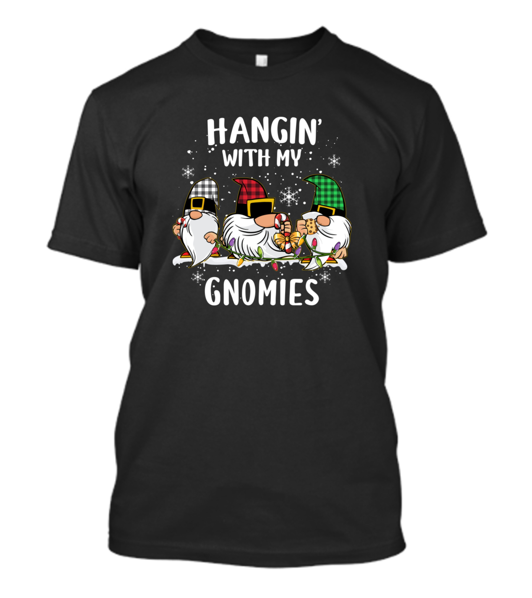 Hanging With My Gnomies Three Gnomes With Snowflakes And Candy Canes T-Shirt