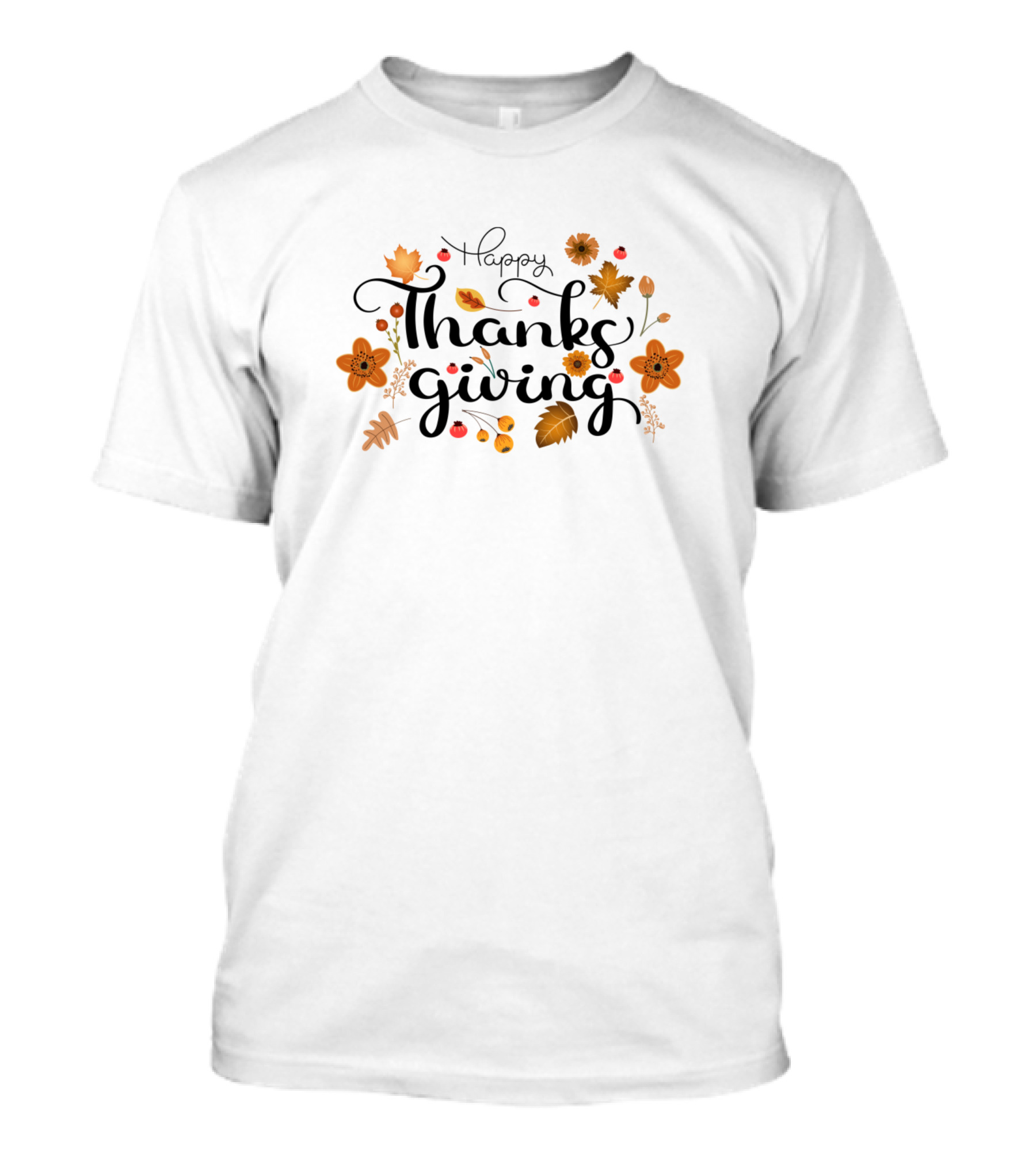 Happy Thanksgiving Hand Drawn Leaves And Flowers T-Shirt