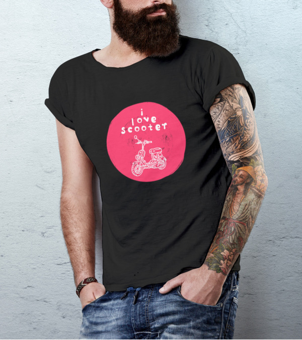 I Love Scooter Red Circle With White Scooter Drawing T-Shirt