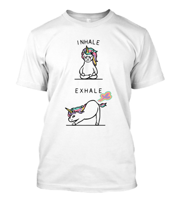Inhale Exhale Unicorn Yoga Pose With Rainbow Hair Meditation T-Shirt