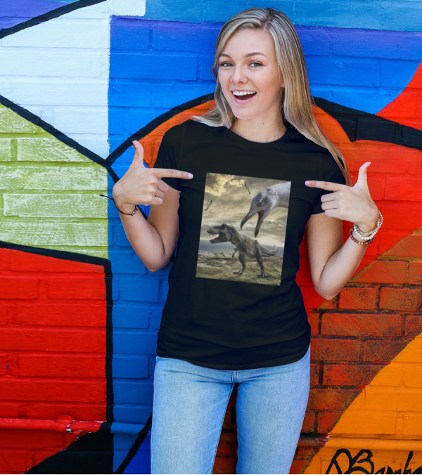 Dinosaur And Eagle Dragon Tyrannosaurus And Bird Scene T-Shirt