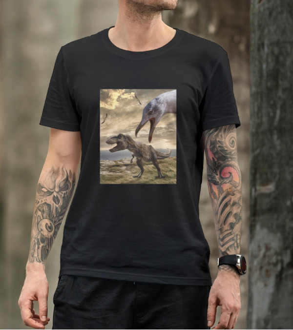 Dinosaur And Eagle Dragon Tyrannosaurus And Bird Scene T-Shirt