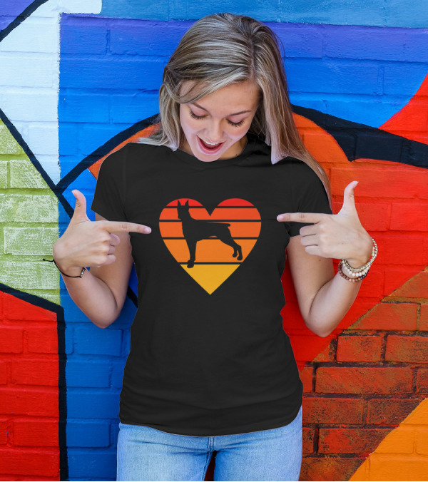 Doberman Dog Puppy Heart Sunset Lover T-Shirt