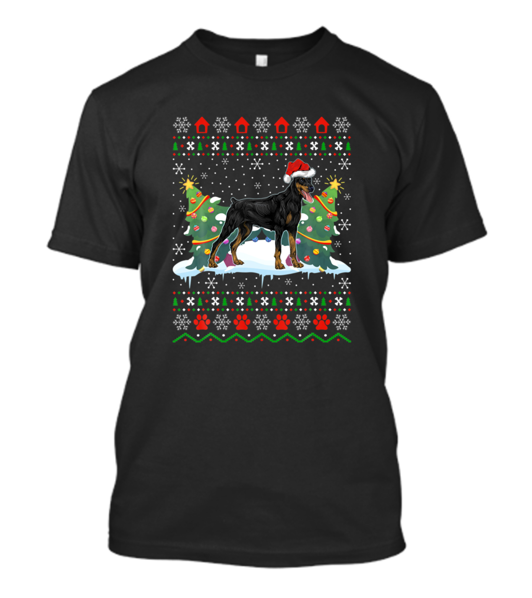 Doberman Pinscher Xmas Ugly Christmas Sweater Dog Holiday Santa Hat T-Shirt