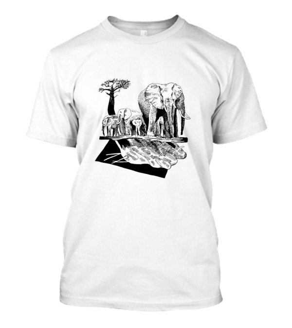 Elefants Elephant Family With Baobab Tree And Reflection T-Shirt