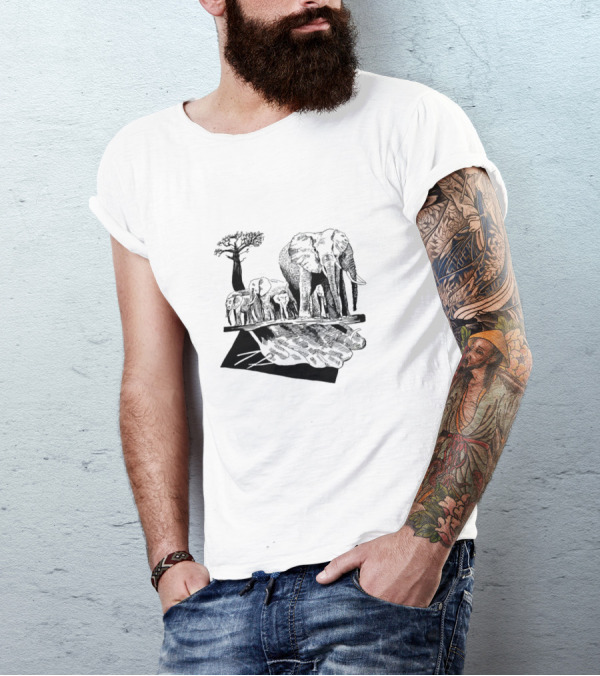 Elefants Elephant Family With Baobab Tree And Reflection T-Shirt