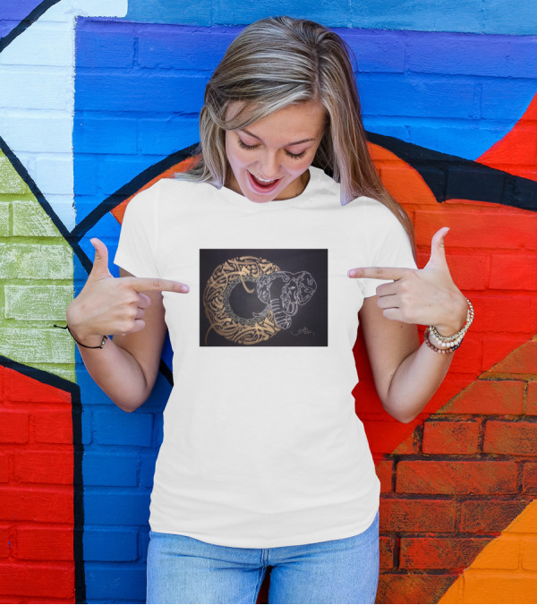 Elephant Arabic Calligraphy Black And Gold Detail T-Shirt