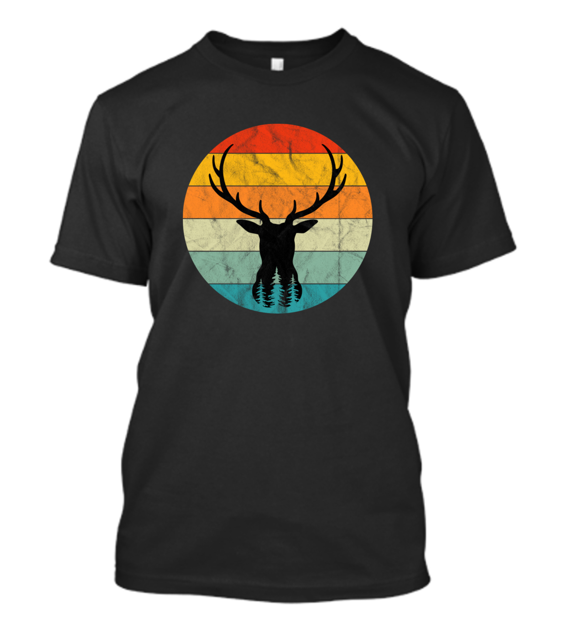 Retro Deer Silhouette With Vintage Stripes T-Shirt