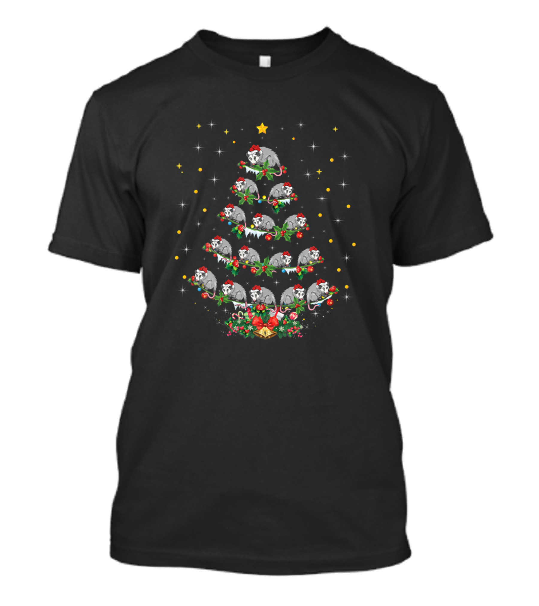 Funny Opossum Lover Xmas Holiday Tree With Santa Hat Opossums T-Shirt