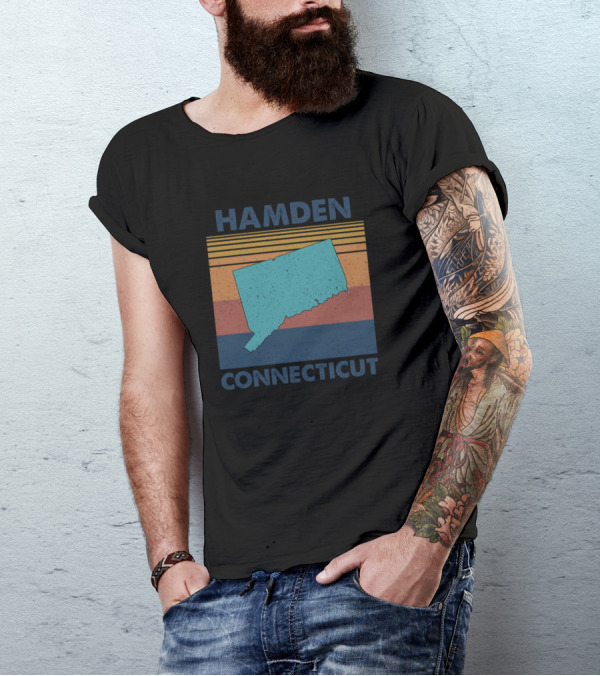 Hamden Connecticut Vintage Map Stripes T-Shirt