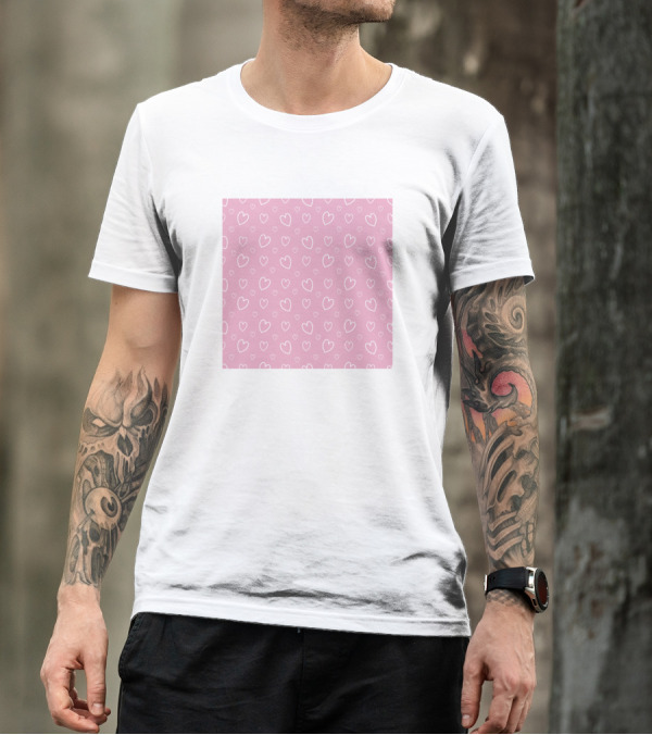 Hearts Pattern Pink And White Repeating T-Shirt